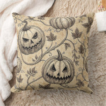 Vintage-Halloween-Kürbismuster mit Ranken