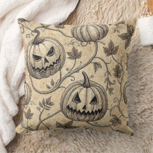 Vintage-Halloween-Kürbismuster mit Ranken Kissen