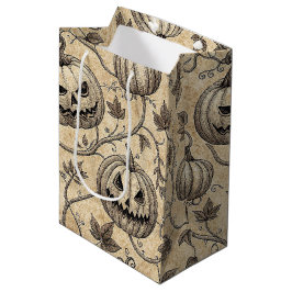 Vintage-Halloween-Kürbismuster mit Ranken Mittlere Geschenktüte