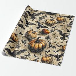Vintage-Halloween-Kürbisse Fledermäuse Krähen Herb Geschenkpapier