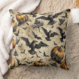 Vintage-Halloween-Kürbisse Fledermäuse Krähen Herb Kissen