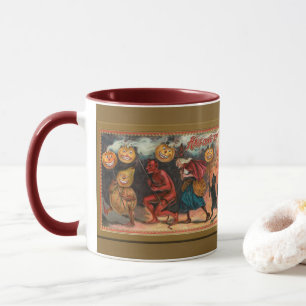 Vintage-Halloween-Kürbisse Teufel und Hexen Tasse