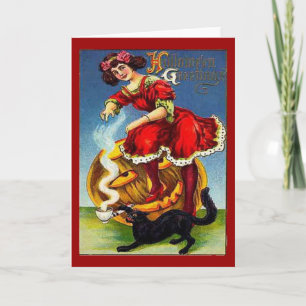 Vintage Halloween Lady in Red Karte