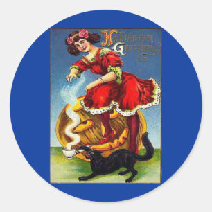 Vintage-Halloween-Lady in Rot Runder Aufkleber