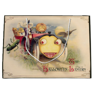 Vintage-Halloween-Laternen-Grüße-Kunst Große Geschenktüte