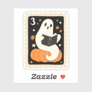 Vintage-Halloween-Lesestempel Geist & Kürbis Aufkleber