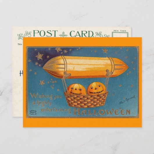 Vintage Halloween-Luftschiff / Zeppelin-Postkarte Postkarte (Vorne/Hinten)