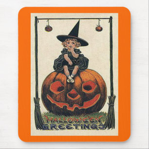 Vintage-Halloween-Mädchen auf Jack o'Lantern Mousepad