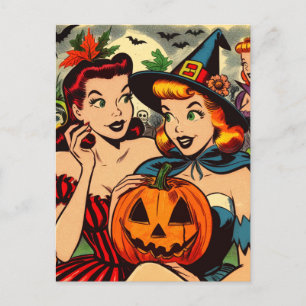Vintage-Halloween-Mädchen-Comics Postkarte