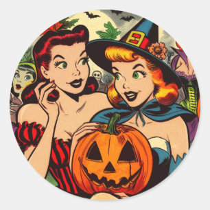 Vintage-Halloween-Mädchen-Comics Runder Aufkleber