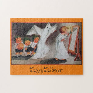 Vintage-Halloween-Mädchen mit Kerze Puzzle