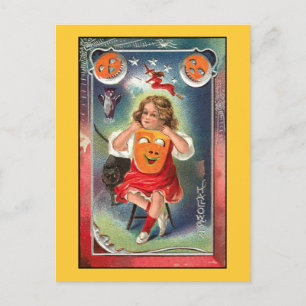 Vintage - Halloween-Mädchen mit Maske Postkarte