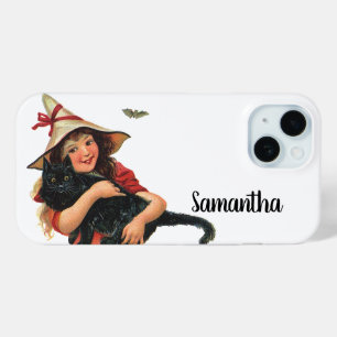 Vintage Halloween, Mädchenhexe mit schwarzer Katze Case-Mate iPhone Hülle