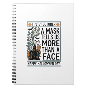 Vintage Halloween-Masken-Zitat-Vektordesign_1 Notizblock