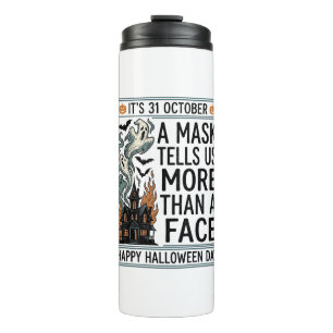 Vintage-Halloween-Masken-Zitat-Vektordesign_1 Thermosbecher
