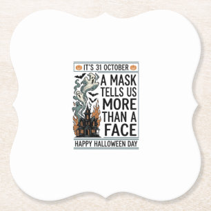 Vintage-Halloween-Masken-Zitat-Vektordesign_1 Untersetzer