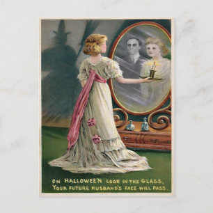 Vintage Halloween Mirror Postcard Postkarte