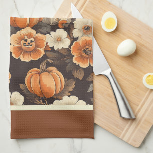 Vintage-Halloween mit Geist und Blumen Geschirrtuch