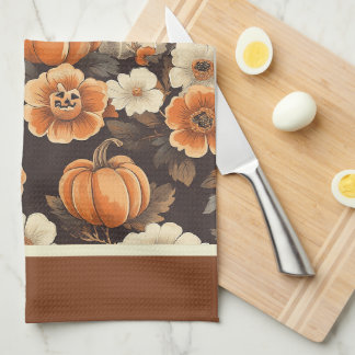 Vintage-Halloween mit Geist und Blumen Geschirrtuch