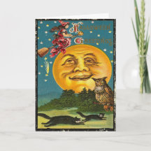 Vintage-Halloween-Mond-Hexe-Grußkarte