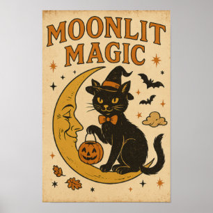 Vintage Halloween Mondlicht Magie Poster