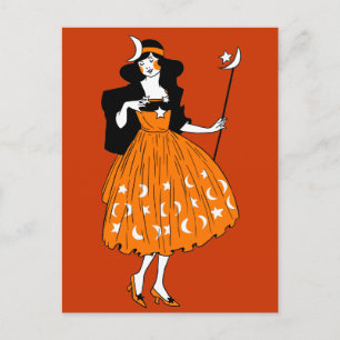 Vintage Halloween-Mondschein-Fee Postkarte