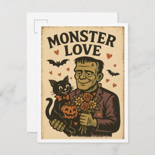 Vintage Halloween Monster Love Postkarte (Vorne/Hinten)