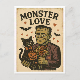 Vintage Halloween Monster Love Postkarte