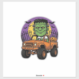 Vintage-Halloween-Monster-Truck-Kürbis-Shirt_1 Aufkleber