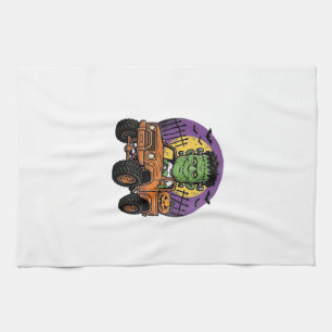 Vintage-Halloween-Monster-Truck-Kürbis-Shirt_1 Geschirrtuch