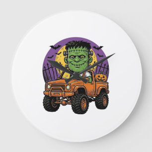 Vintage-Halloween-Monster-Truck-Kürbis-Shirt_1 Große Wanduhr