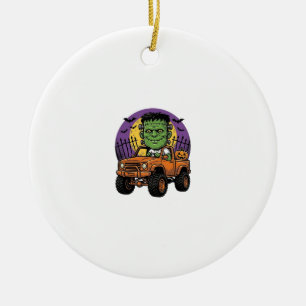 Vintage-Halloween-Monster-Truck-Kürbis-Shirt_1 Keramik Ornament
