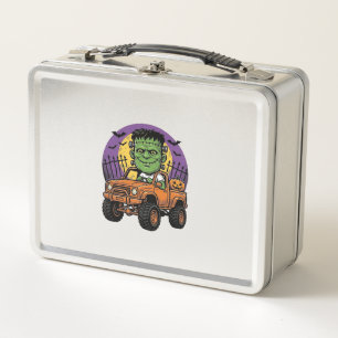 Vintage Halloween Monster Truck Kürbis-Shirt_1 Metall Brotdose
