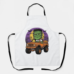 Vintage Halloween Monster Truck Kürbis-Shirt_1 Schürze