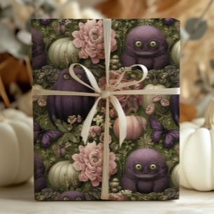 Vintage Halloween-Monster und Kürbis in Lila Geschenkpapier