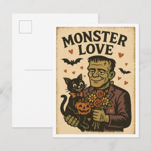 Vintage-Halloween-Monsterliebe Postkarte (Vorne/Hinten)