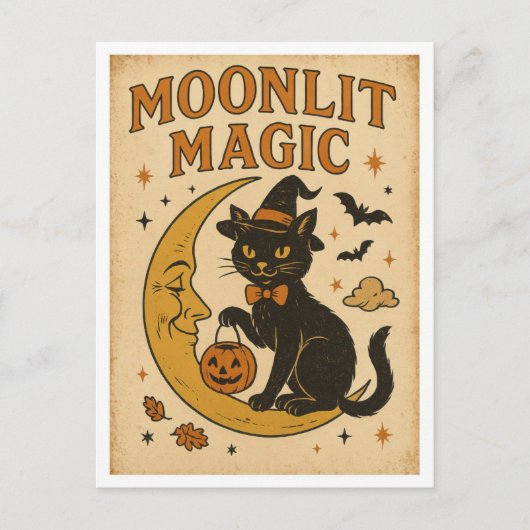Vintage Halloween Moonlit Magic Postkarte (Vorderseite)
