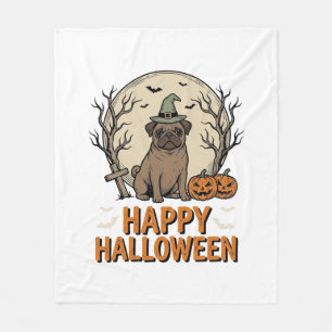 Vintage-Halloween-Mops-Hund-Hexenhut-Shirt-Design_ Fleecedecke