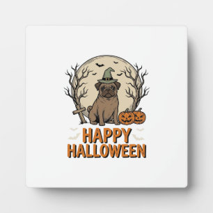 Vintage-Halloween-Mops-Hund-Hexenhut-Shirt-Design_ Fotoplatte