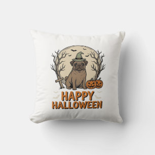 Vintage-Halloween-Mops-Hund-Hexenhut-Shirt-Design_ Kissen