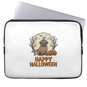Vintage-Halloween-Mops-Hund-Hexenhut-Shirt-Design_ Laptopschutzhülle