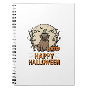 Vintage-Halloween-Mops-Hund-Hexenhut-Shirt-Design_ Notizblock
