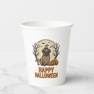 Vintage-Halloween-Mops-Hund-Hexenhut-Shirt-Design_ Pappbecher