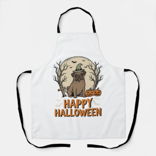 Vintage-Halloween-Mops-Hund-Hexenhut-Shirt-Design_ Schürze