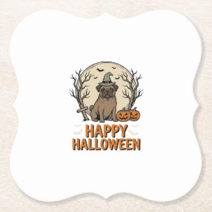 Vintage-Halloween-Mops-Hund-Hexenhut-Shirt-Design_ Untersetzer