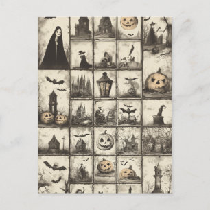 Vintage Halloween-Muster mit Sepia-Farbe Postkarte