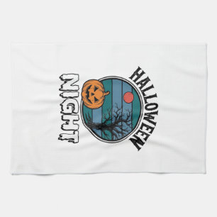 Vintage-Halloween-Nacht-Kürbisbaum-Shirt-Design_ Geschirrtuch