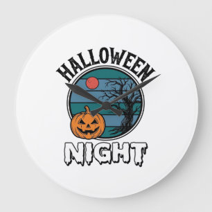 Vintage-Halloween-Nacht-Kürbisbaum-Shirt-Design_ Große Wanduhr