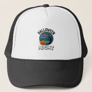 Vintage-Halloween-Nacht-Kürbisbaum-Shirt-Design_ Truckerkappe