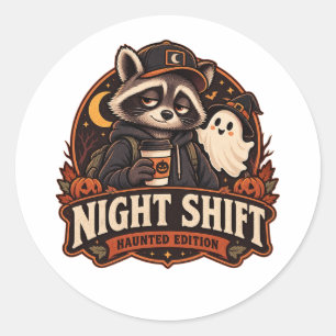 Vintage-Halloween-Nachtschicht-Waschbär-Heimgesuch Runder Aufkleber
